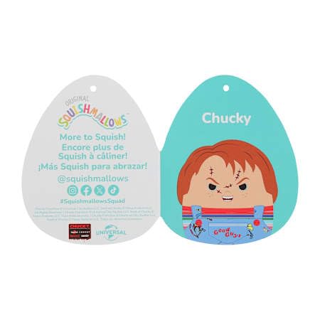 Squishmallows Chucky Halloween 7-inch travel companion, lightweight comfort.