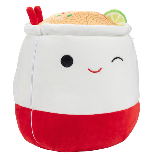 Close-up of Squishmallows Daley ramen noodles plush highlighting texture and charm.