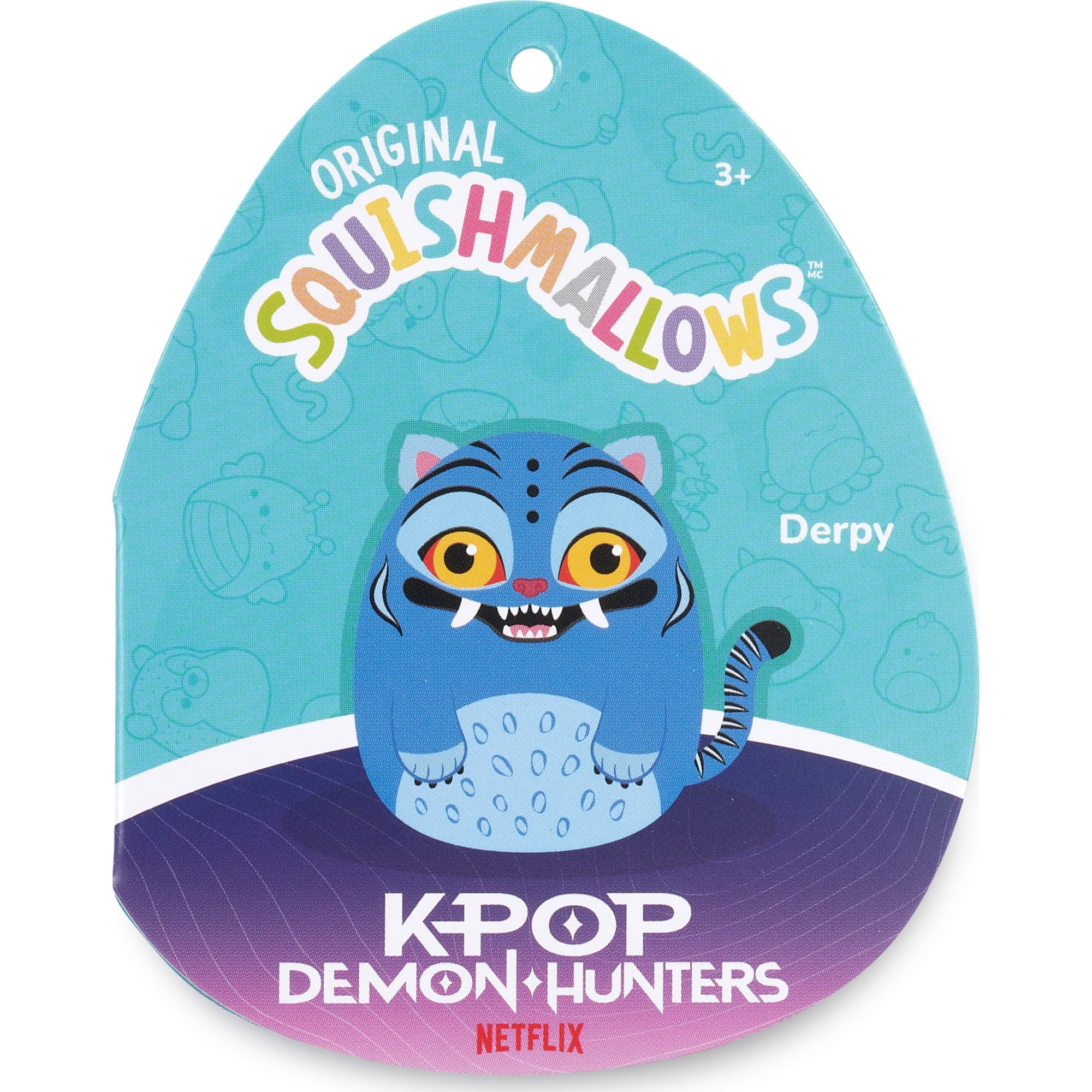 Squishmallows Derpy next to a hand showing compact 8-inch carry advantage