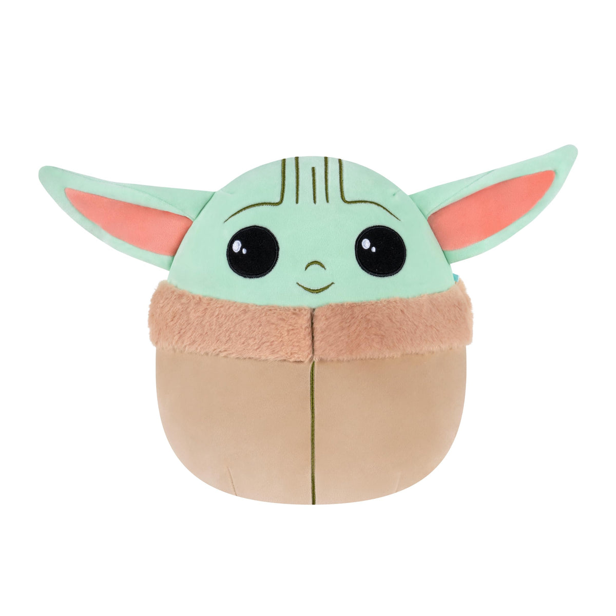 Squishmallows Grogu 8in plush front view; ultrasoft cuddle buddy for travel.