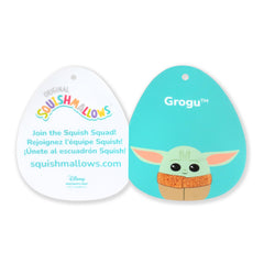 Grogu 8in plush packaging; official seal signals authenticity.