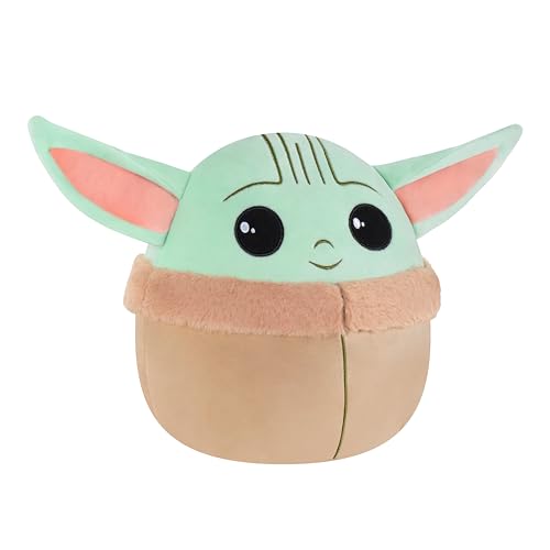 Squishmallows Grogu 8in plush side view; ideal companion for flights and nights.