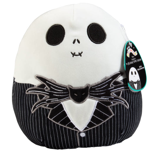Squishmallows Jack Skellington 8-inch front view, ultra-soft cuddle buddy for kids.