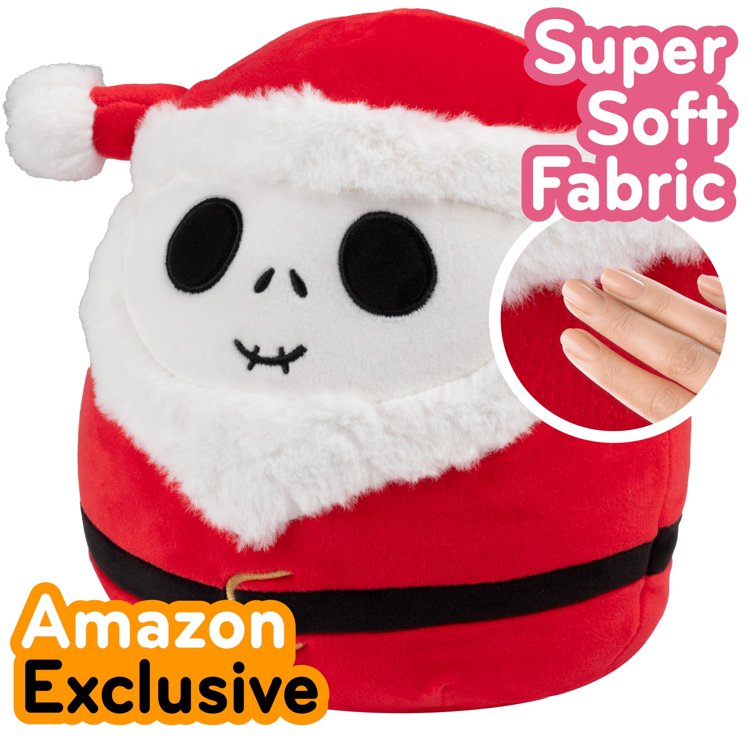 Squishmallows Jack Skellington Santa Claus close-up shows soft, squishy fabric.