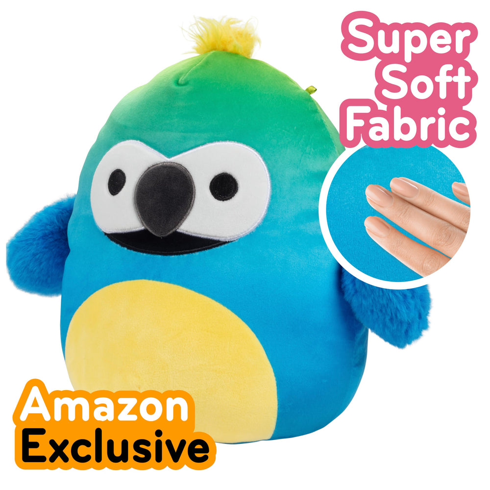 Original Squishmallows Macaw plush adds vibrant tropical color to any kid's room.