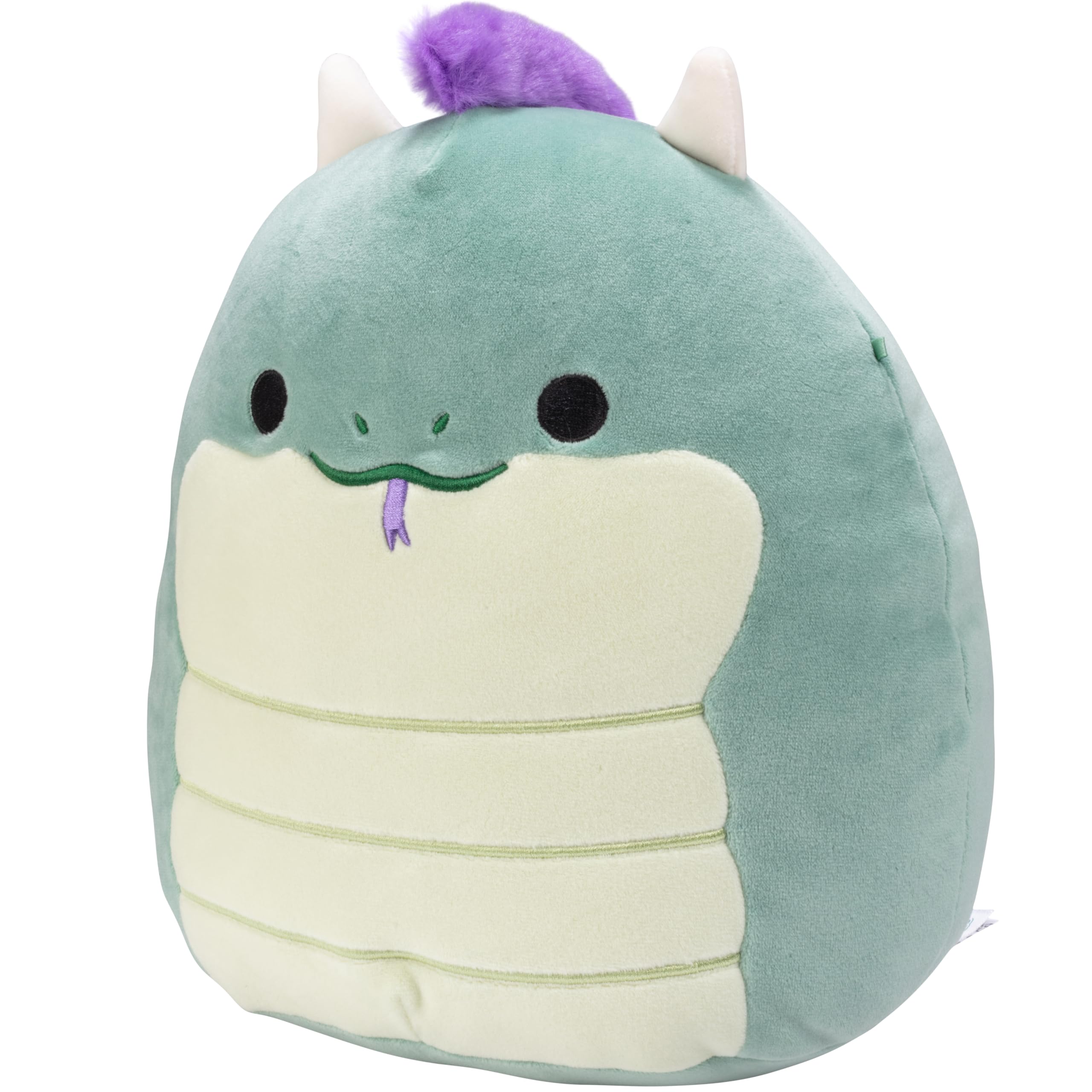 Squishmallows Magtus dragon tucked in a kid's backpack for adventures.