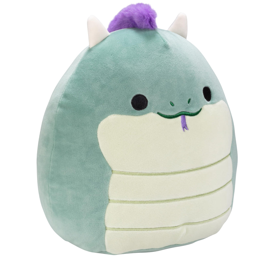 Squishmallows Magtus dragon embroidered tag detail for authentic brand feel.