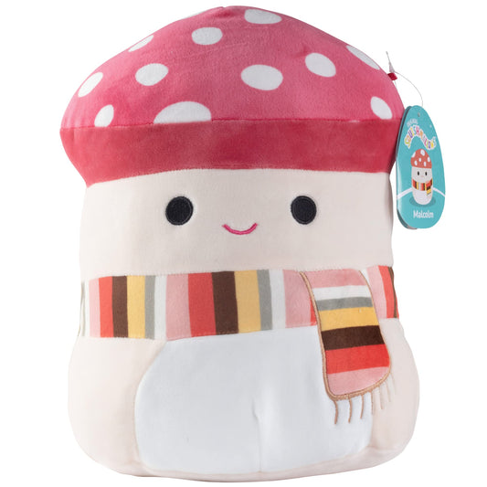 Squishmallows Malcolm Christmas Mushroom 10-inch plush ideal for cuddles and holiday decor.