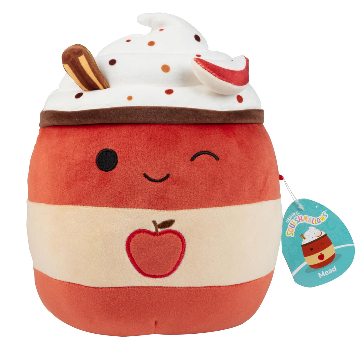 Squishmallows Mead Apple Cider Spiced Latte front view, ideal for cuddling and display.