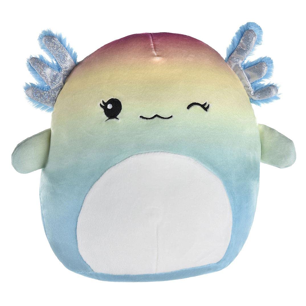 Squishmallows mystery squad display featuring axolotl plush for surprise gifting