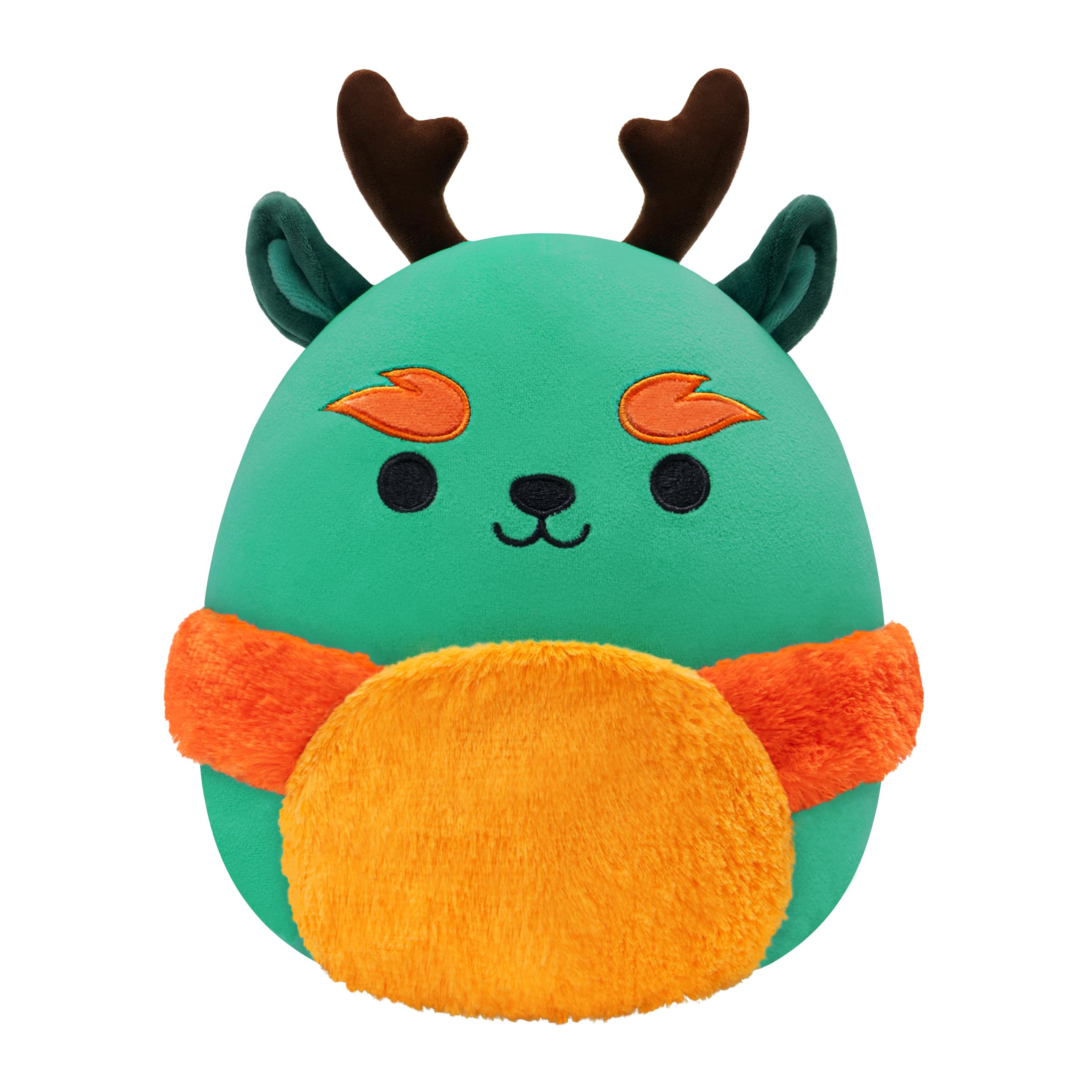Squishmallows Kirin 8-inch plush front view, ultrasoft fabric for cozy cuddles.