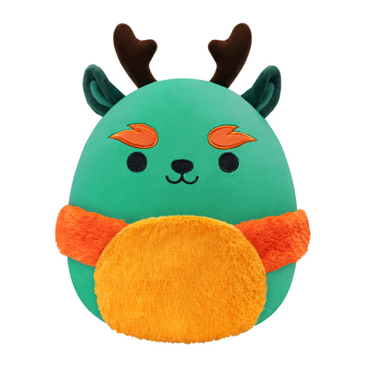 Squishmallows Kirin 8-inch plush front view, ultrasoft fabric for cozy cuddles.