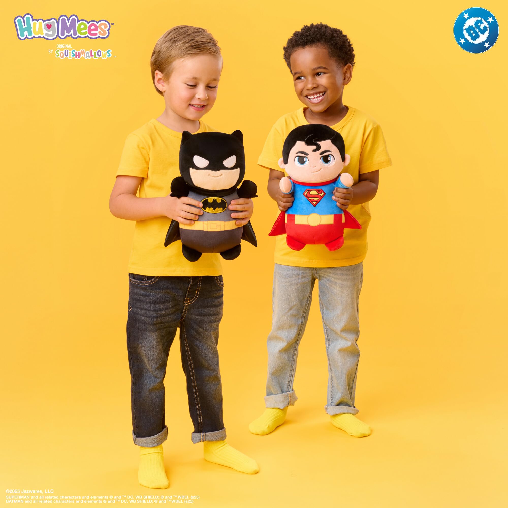 Squishmallows Batman HugMees cuddle pose ideal for travel and movie nights.