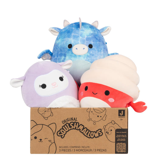 Squishmallows Original Mystery 3-Pack 8-inch unboxing reveal with three soft plushies for collectors