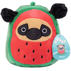 Squishmallows Prince Watermelon Pug 8inch plush, ultra-soft for cuddling and comforting kids.