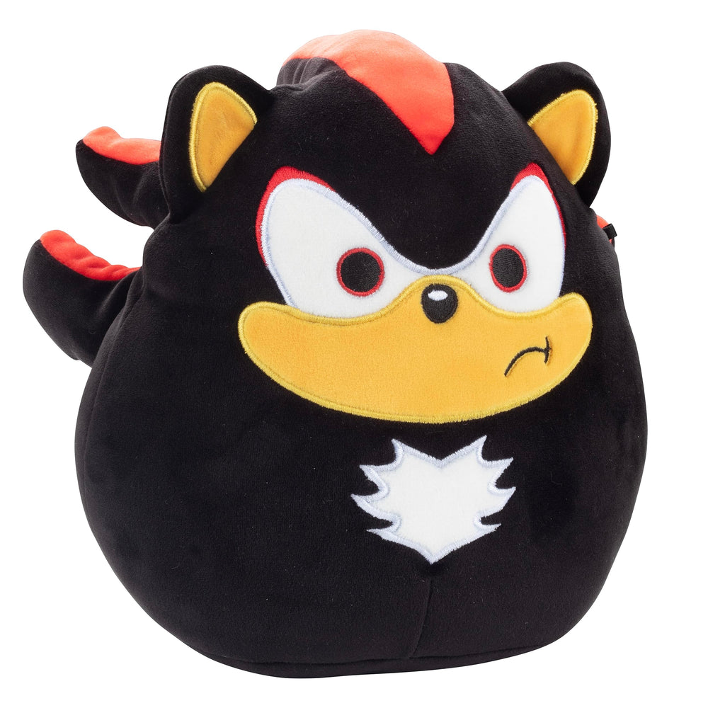 Squishmallows Shadow Hedgehog side view shows portable, cozy plush for travel.