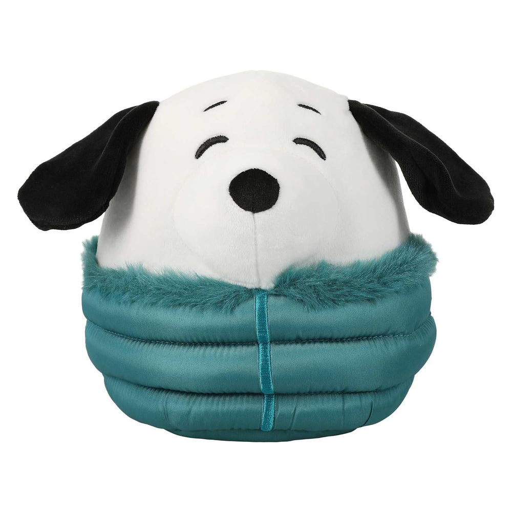 Squishmallows Snoopy in a Puffer Jacket plush for cozy snuggling and display.