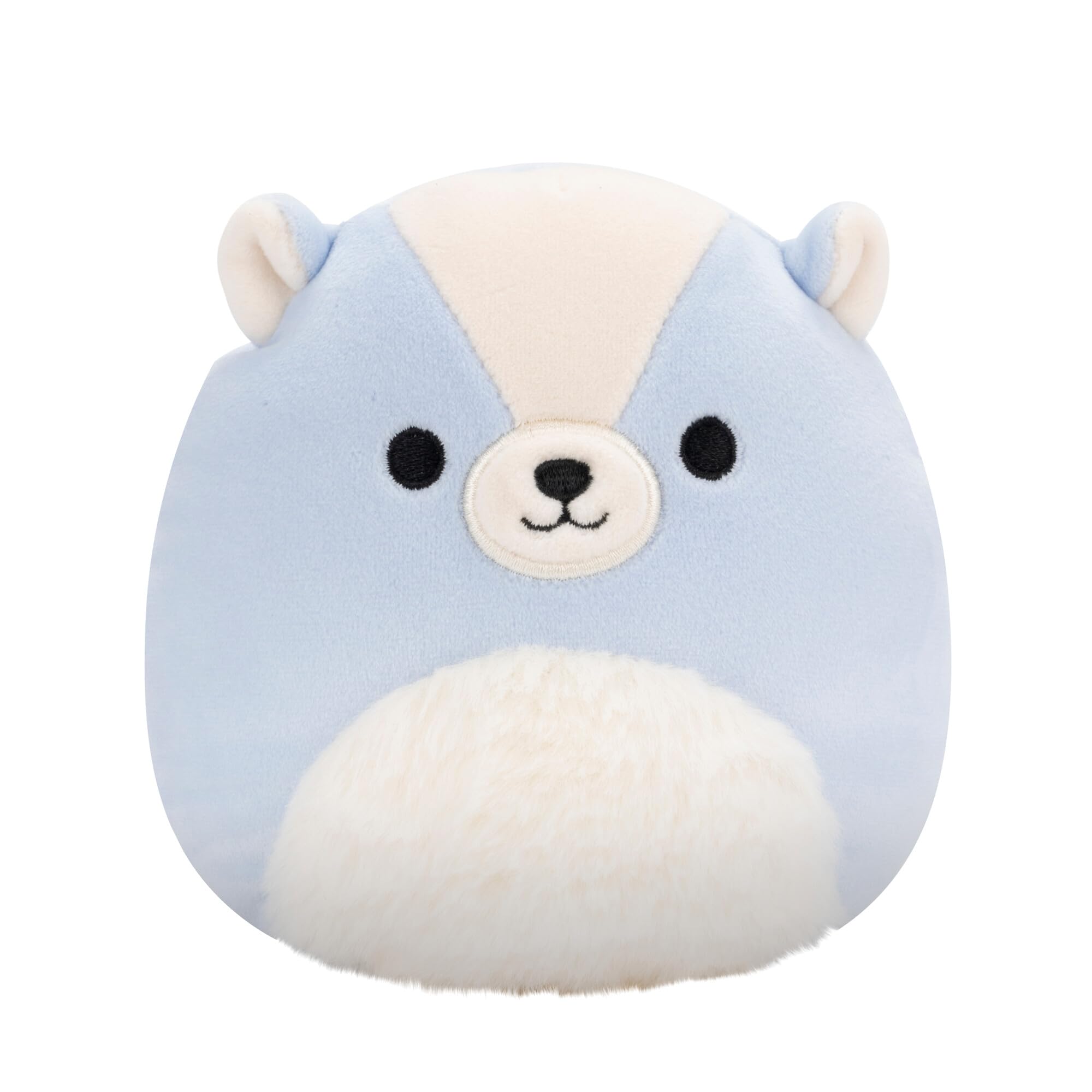 Squishmallows Sol blue skunk plush supports soothing cuddle time.