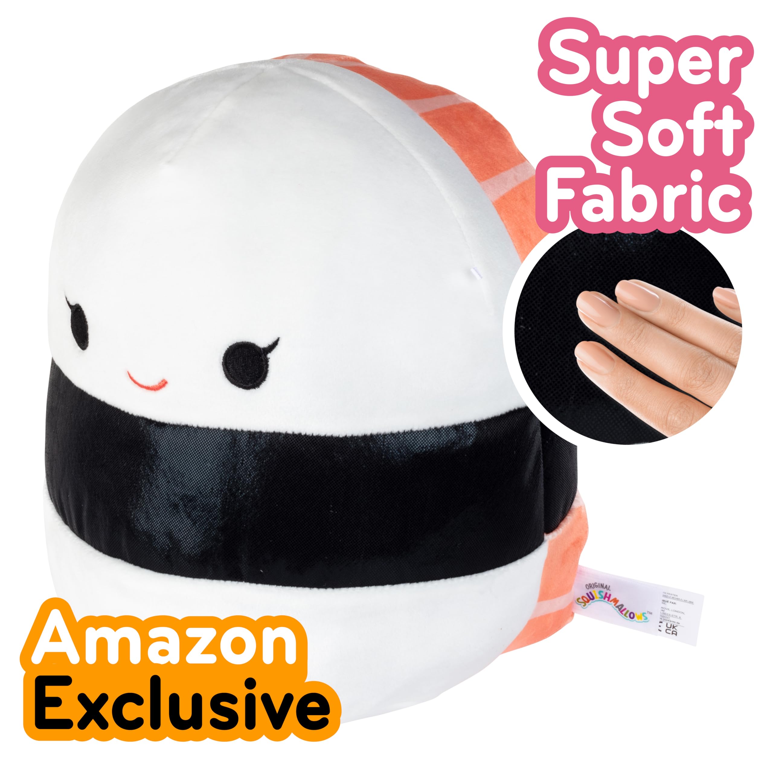 Squishmallows Solenn Salmon Sushi plush – 10-inch size ideal for desks, shelves, and beds.