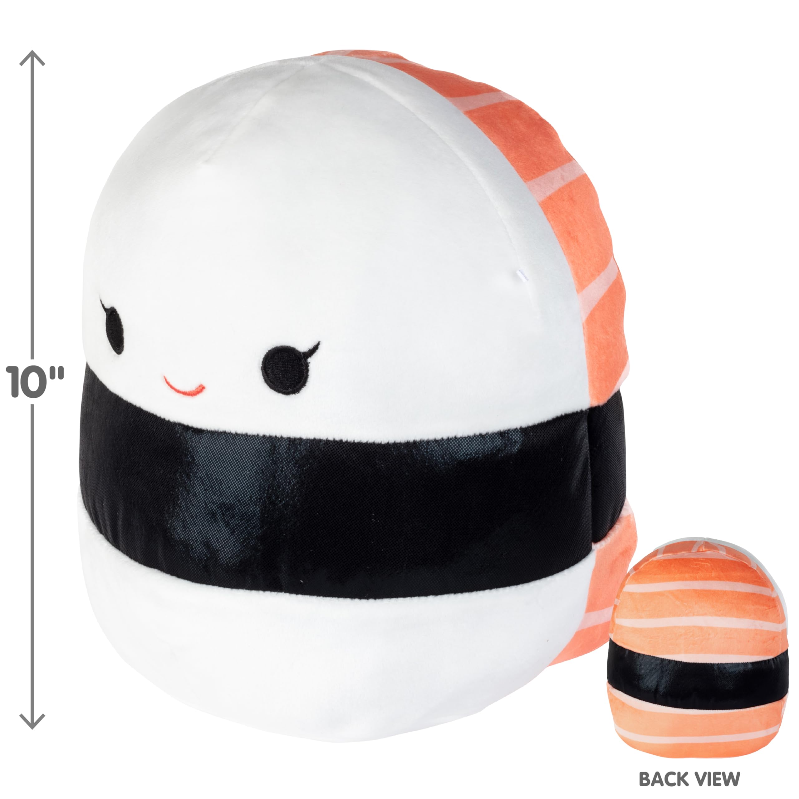 Squishmallows Solenn Salmon Sushi plush – travel-friendly cuddle buddy on car rides and flights.