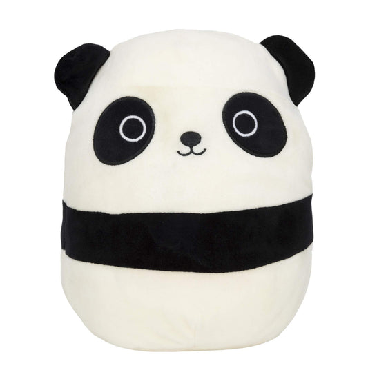 Squishmallows Stanley Panda face close-up with big eyes for comforting play.