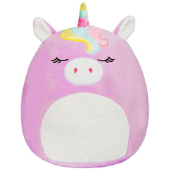 Squishmallows Sylvia purple unicorn face close-up for detailed, collectible charm.