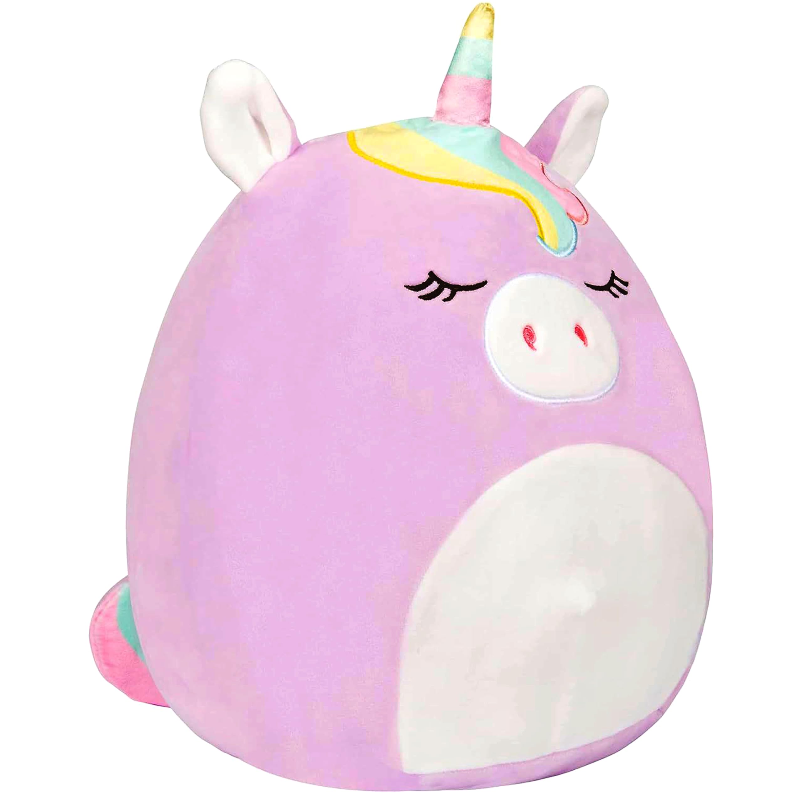Squishmallows Sylvia purple unicorn snuggle pose, ideal for bedtime comfort.