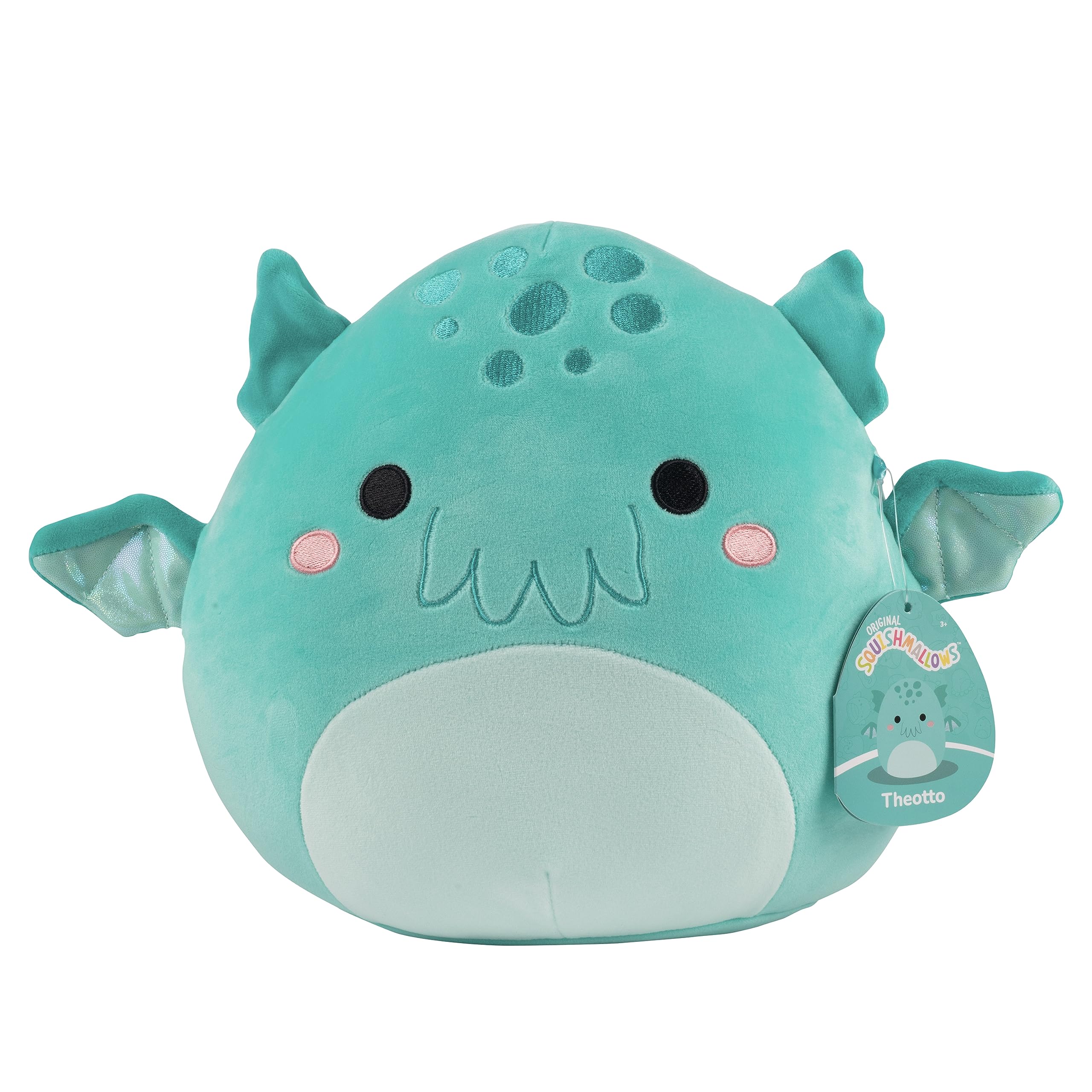 Squishmallows Theotto Cthulhu plush face close-up; ultra-soft fabric for cozy hugs.