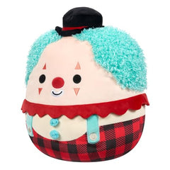 Squishmallows Ukee clown wearing a black bowler hat, a fun desk companion.