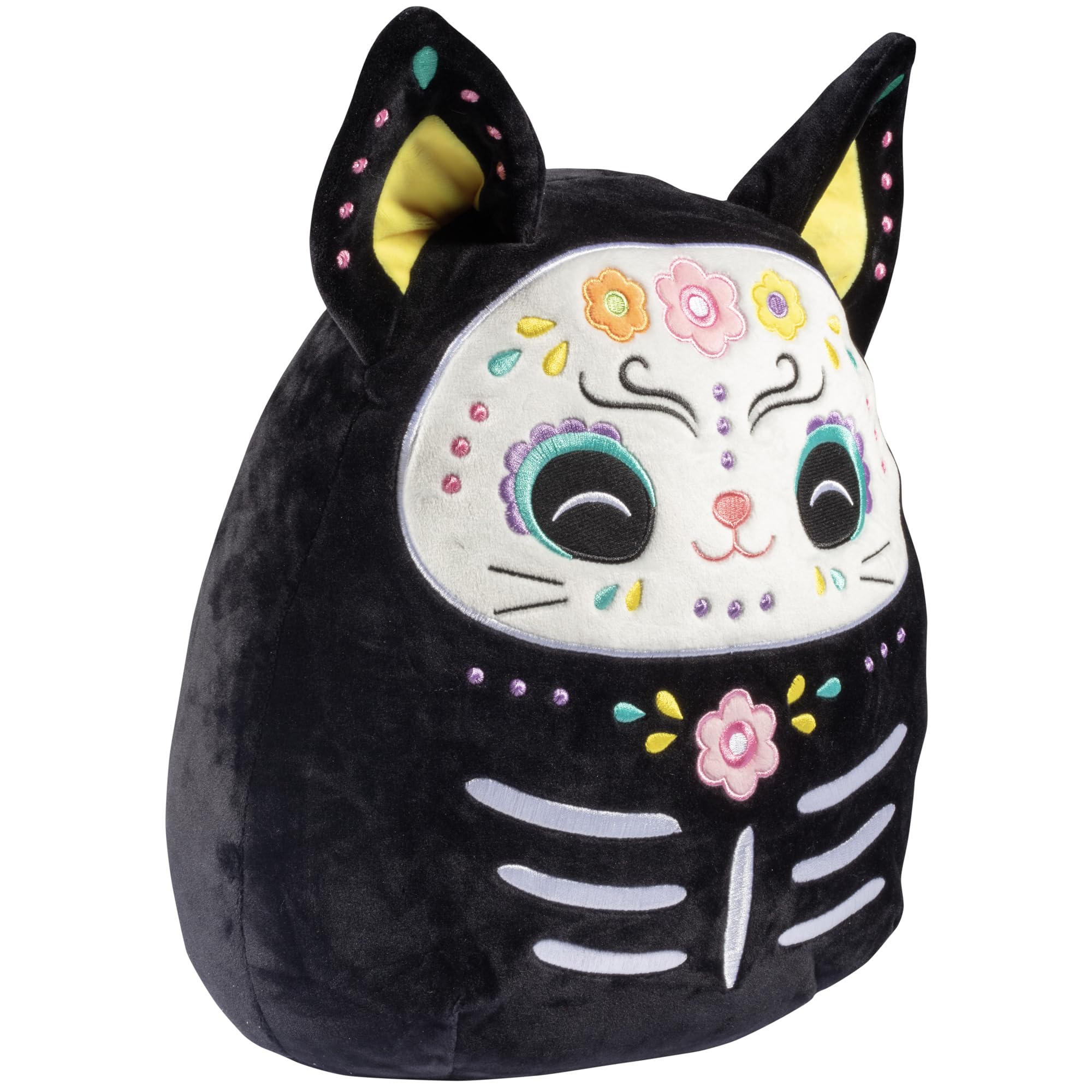 Zelina features sugar skull details with festive contrast for display appeal.