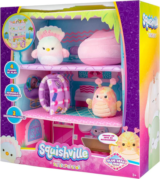 Squishville Blue Seas Inn lobby check-in scene with Balia for imaginative travel play.