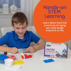 Squishy Circuits LEDs glow in kid-made projects for quick feedback.