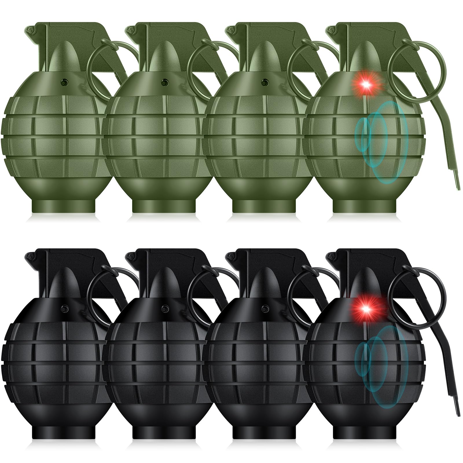 Sratte 8-pack plastic grenades for immersive play with sound and lights.