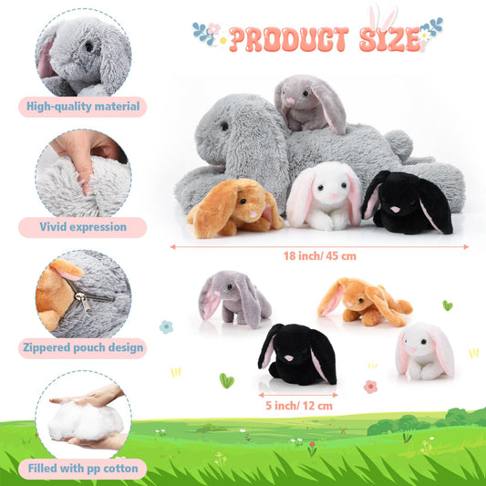 Sratte baby bunny plush inside belly set for storytelling and pretend birth scenes.