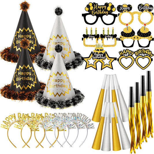 Sratte black gold birthday hats for festive celebrations and photos
