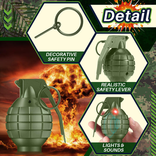 Sratte grenades green LED flash adds realistic action for role play.