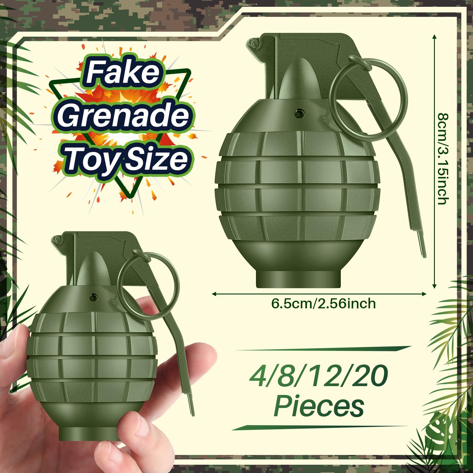 Sratte grenades green textured design enhances authentic toy feel.