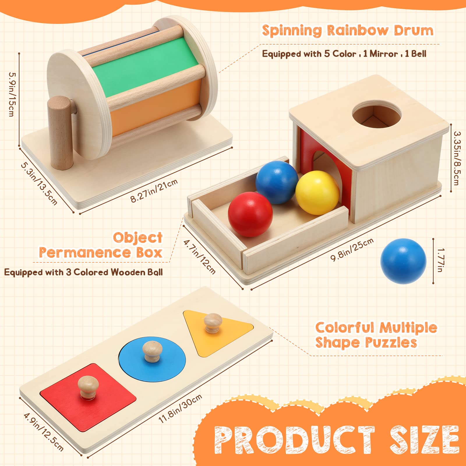 Sratte object permanence box with wooden tray and colored beads
