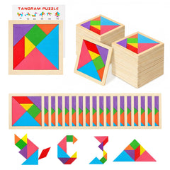 SRENJU SINU Tangram wooden puzzle for kids favors in bright colors for play.