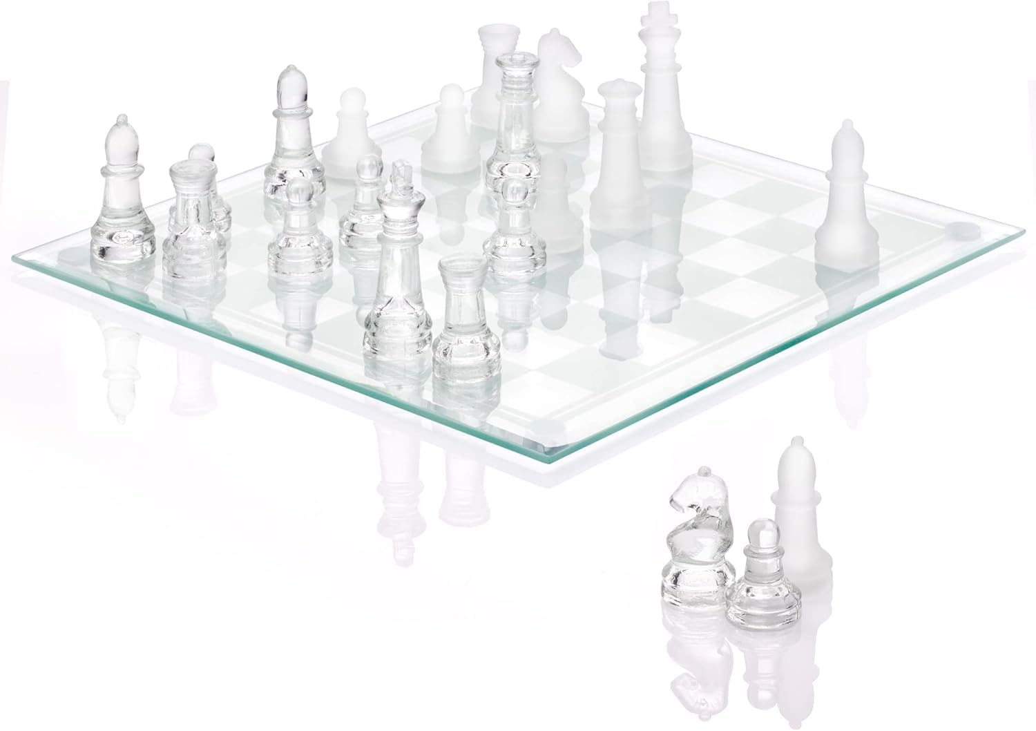 Srenta fine glass chess board on an elegant coffee-table for refined decor and play