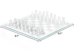 Srenta glass chess pieces in clear and frosted contrast for easy tracking