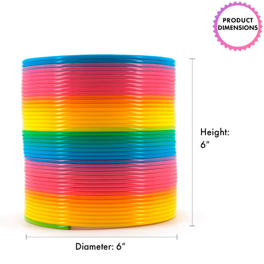 Srenta rainbow coil slinky walking down stairs showcasing its novelty appeal.