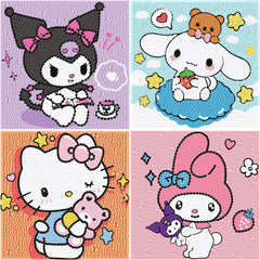 Sretoul 4-pack cartoon diamond art kits contents for kids' crafting fun.