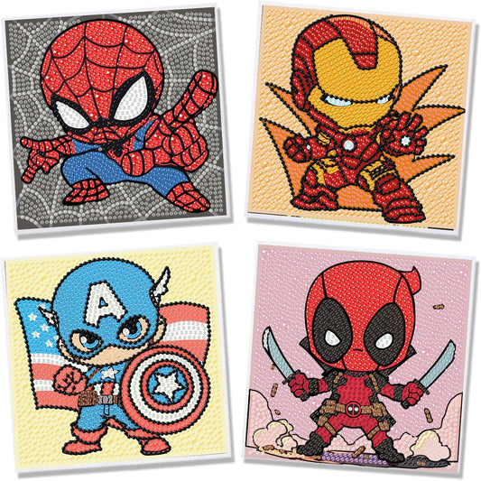 Sretoul 4-pack cartoon diamond art kits front view, ideal for DIY crafting and kids' creativity.
