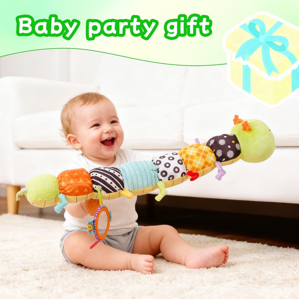 SRICH caterpillar toy with tummy-time focus and high-contrast patterns encourages head lifting.