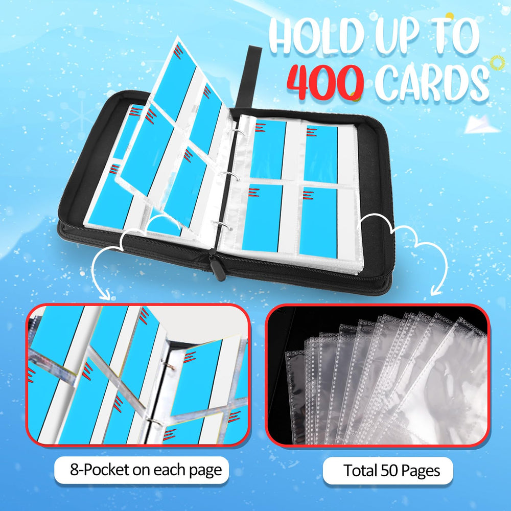 SRISE Card Binder 4 Pocket blue sleeves highlights protective removable sleeves.