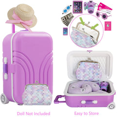 Srua Don adjustable handle on doll luggage for height variety.