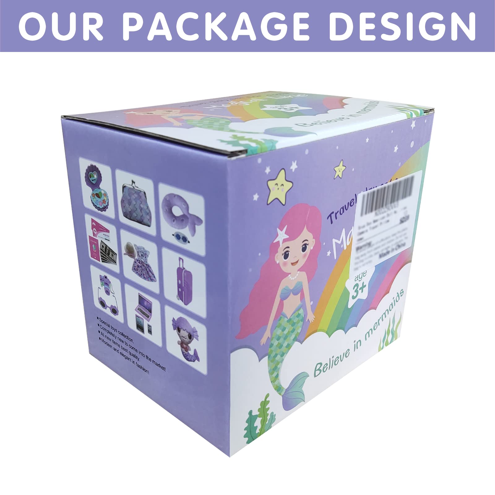 Srua Don doll suitcase with four rotating wheels for smooth movement.