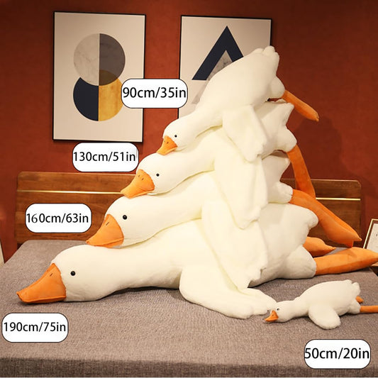 Srutirbo 51-inch goose plush, side view ideal for couch snuggling and space-filling comfort.