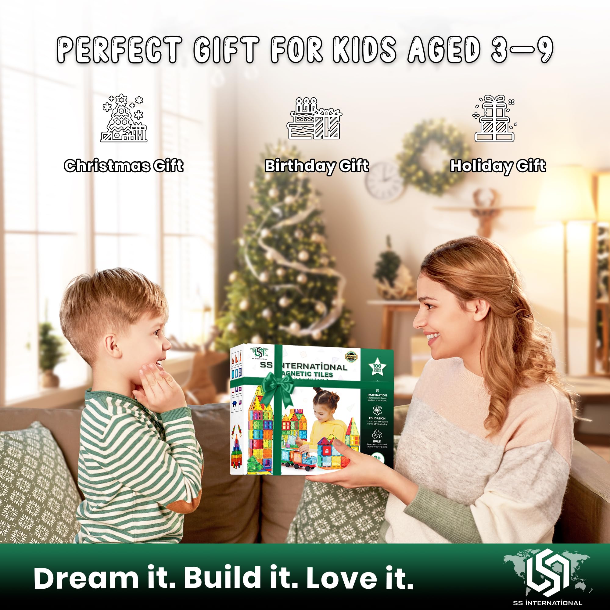 SS INTERNATIONAL magnetic tiles kid-friendly design for safe, imaginative play.
